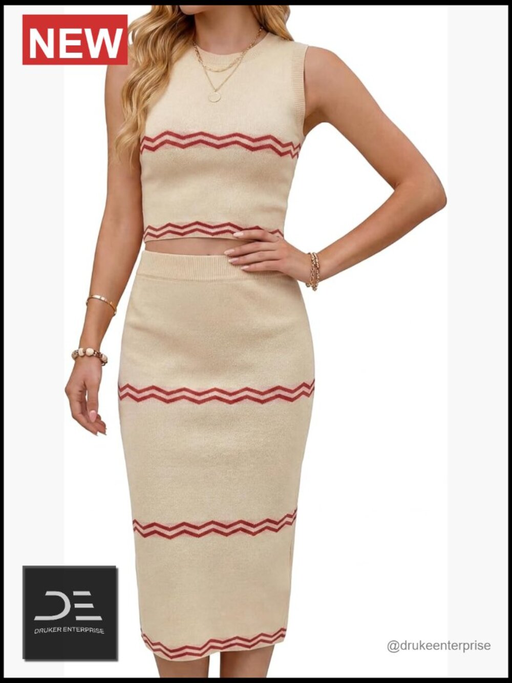 Women's 2 Piece Knit Skirt Set: Sleeveless Top & Midi Skirt for Summer, Vacation